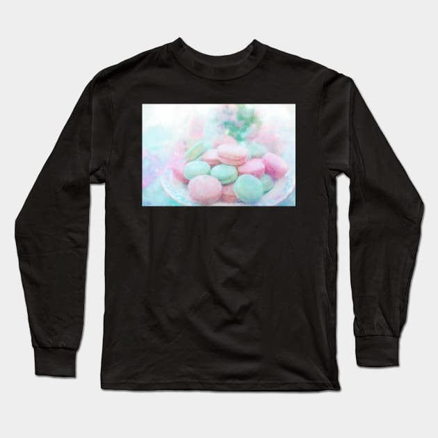 Pink & Mint Macarons Impressionist Painting Long Sleeve T-Shirt by BonBonBunny